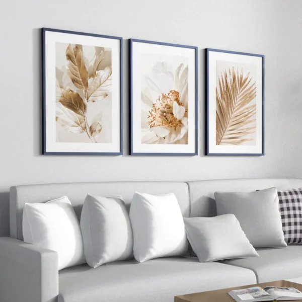 Kit 3 Quadros Decorativos Folhagem Dourada Gold Sala Grande Moderno - Image 4