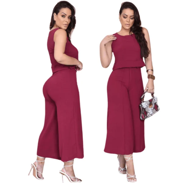 Conjunto Feminino Pantacourt Calça Blusa Cavada Cores Lisa Tecido Crepe Duna Botões Encapado - Image 4