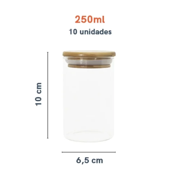 Kit 10 potes de vidro com tampa de bambu herméticos para mantimentos 250 ml - Image 5