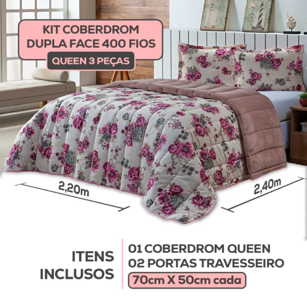 Coberdrom Edredom Casal Queen 400 Fios Dupla Face + 2 Portas Travesseiro Estampado - Image 3
