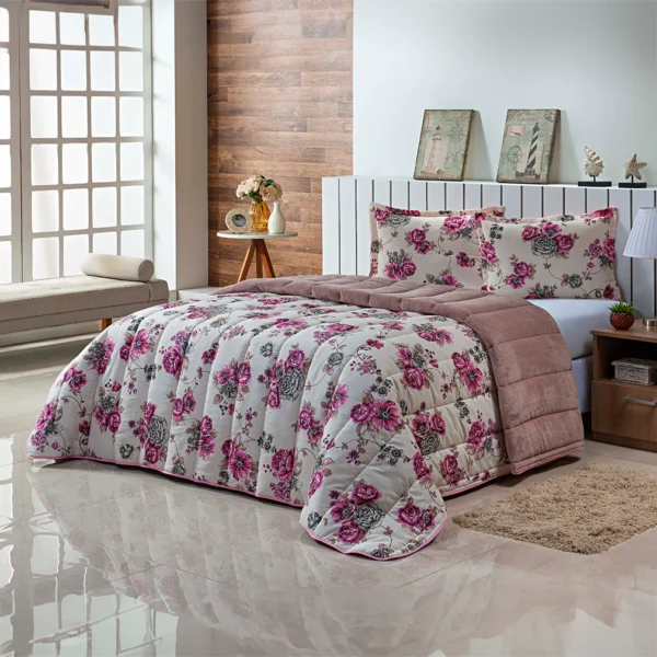 Coberdrom Edredom Casal Queen 400 Fios Dupla Face + 2 Portas Travesseiro Estampado