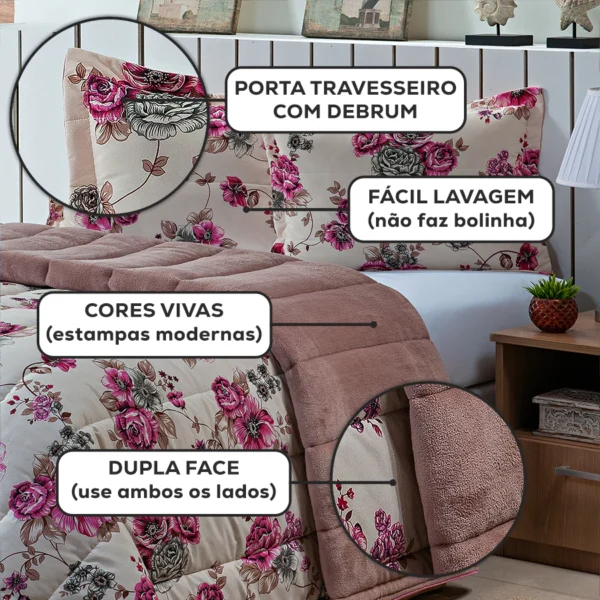 Coberdrom Edredom Casal Queen 400 Fios Dupla Face + 2 Portas Travesseiro Estampado - Image 4