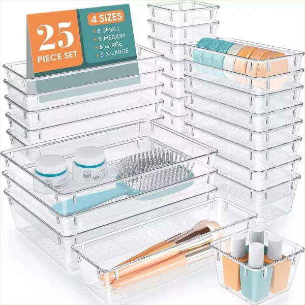 Kit 16/25 Organizador Multiuso Modular Gavetas Acrílico Cristal e Fume