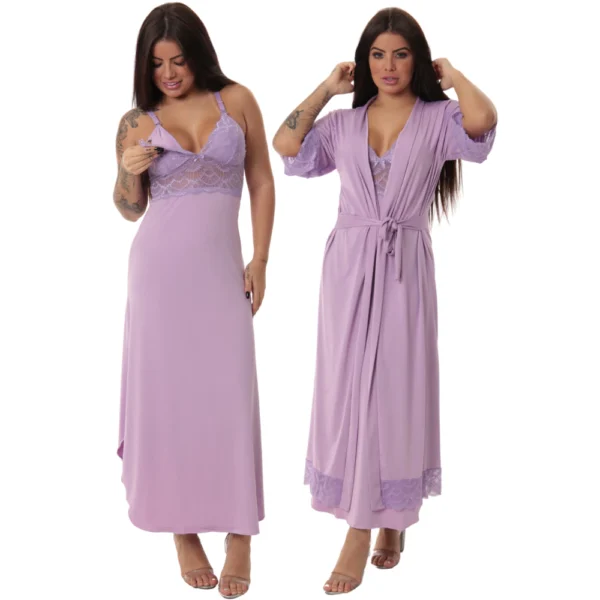 Kit Robe Noiva Roupão Camisola Amamentação Longa Maternidade - Image 5