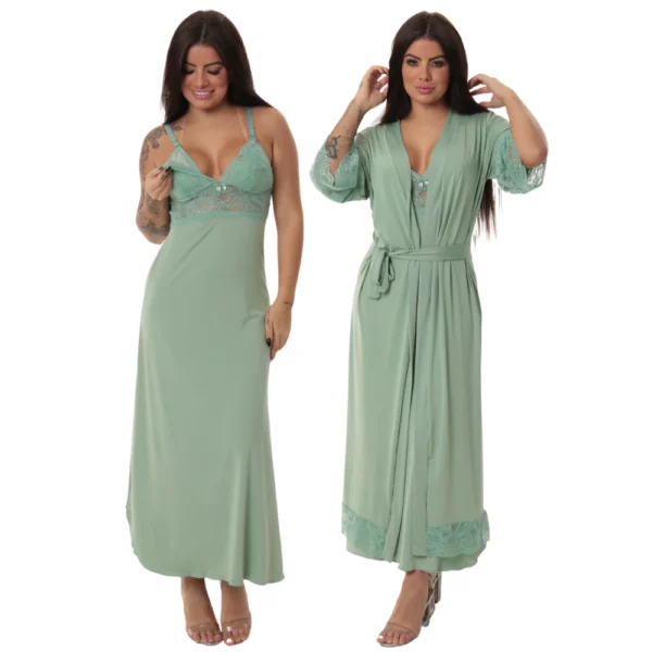Kit Robe Noiva Roupão Camisola Amamentação Longa Maternidade - Image 4
