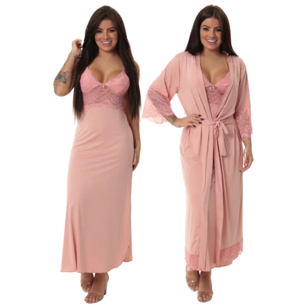 Kit Robe Noiva Roupão Camisola Amamentação Longa Maternidade - Image 6