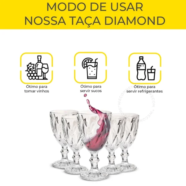 Jogo De 12 Taças De Vidro Diamond 340ml Transparente - Image 6