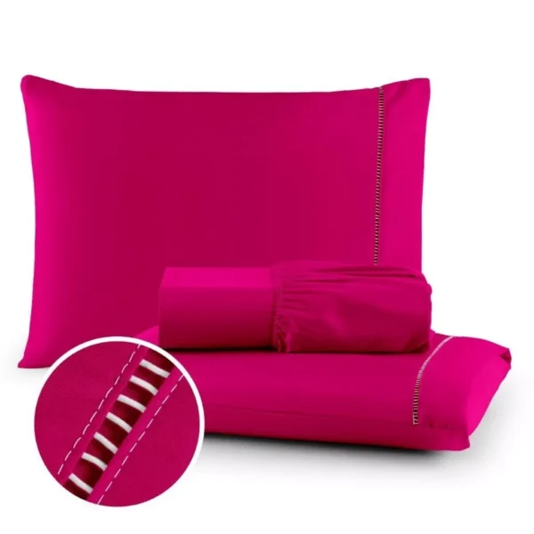 Jogo de Lençol 03 Peças 400 Fios Cama Casal Queen Micropercal Ponto Palito - Image 7
