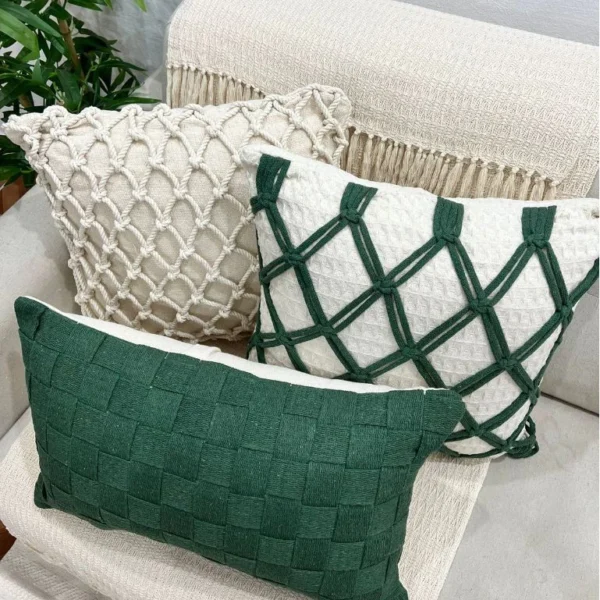 Kit de Almofadas Macrame Verde Musgo Artesanal Decorativa Algodão Estilo Boho Trançada Rustica - Image 4