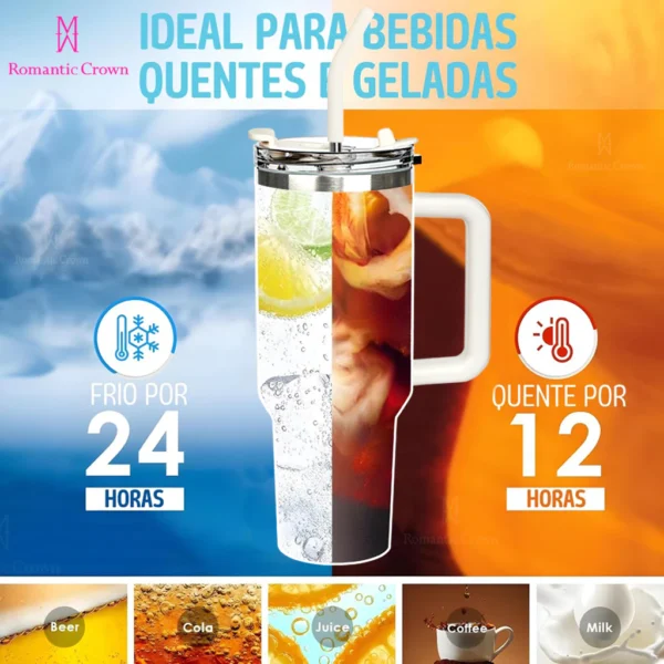 Copo Térmico Inox Portátil 1200ml/1.2L Garrafa Térmica Inoxidável com Tampa e Canudo - Image 3
