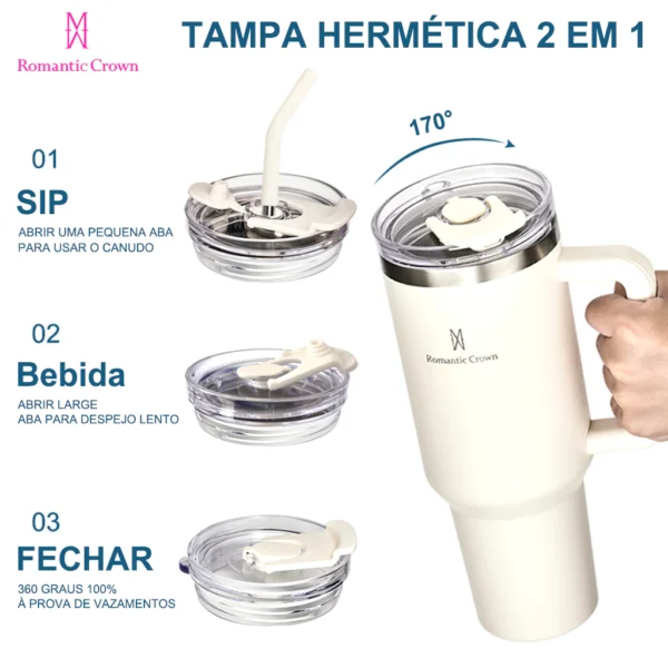 Copo Térmico Inox Portátil 1200ml/1.2L Garrafa Térmica Inoxidável com Tampa e Canudo - Image 5