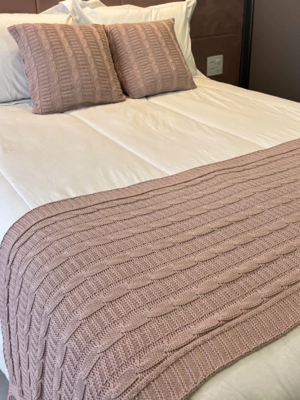 Peseira Manta Trança Sala Cama Solteiro Sofá Tricot 160x60cm - Image 3