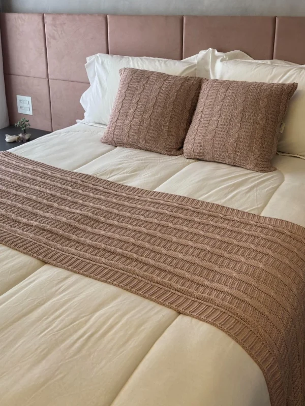 Peseira Manta Trança Sala Cama Solteiro Sofá Tricot 160x60cm - Image 4