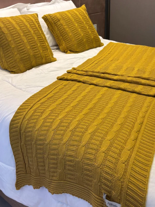Peseira Manta Trança Sala Cama Solteiro Sofá Tricot 160x60cm - Image 5