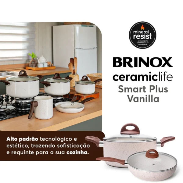 Jogo De Panelas Ceramic Life Brinox Smart Plus 8 Peças Vanilla
