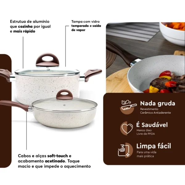 Jogo De Panelas Ceramic Life Brinox Smart Plus 8 Peças Vanilla - Image 4