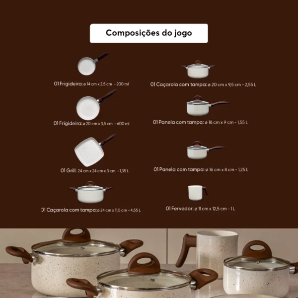 Jogo De Panelas Ceramic Life Brinox Smart Plus 8 Peças Vanilla - Image 6