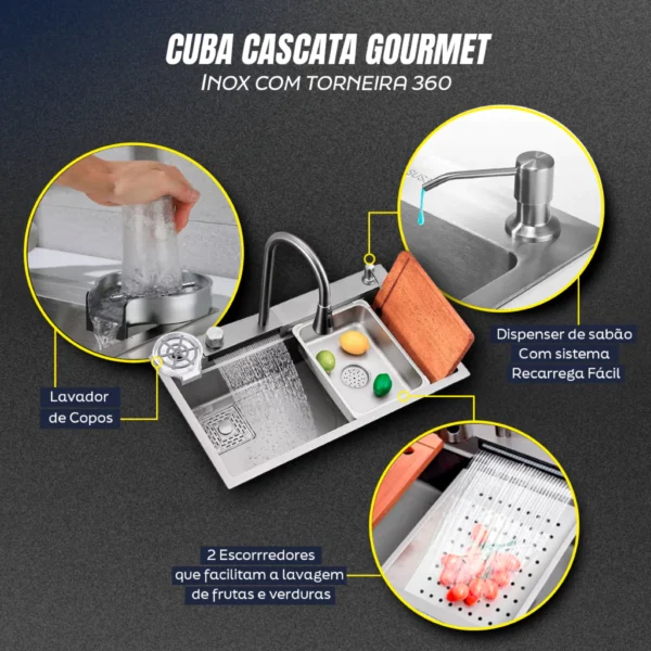 Cuba Cascata Gourmet Premium Torneira Lavador Copos Completa - Image 6