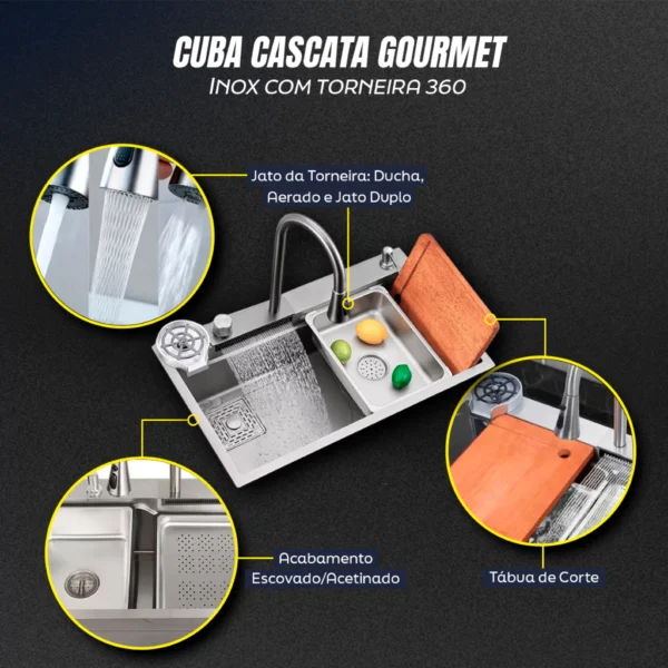 Cuba Cascata Gourmet Premium Torneira Lavador Copos Completa - Image 4