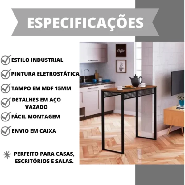 Mesa Bancada Gourmet Estilo Industrial Alta Aparador Vintage - Image 3