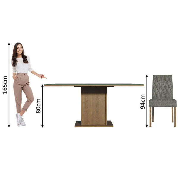 Conjunto Sala de Jantar Mesa Tampo de Vidro 6 Cadeiras Rustic/Preto/Silver Geórgia Madesa - Image 4