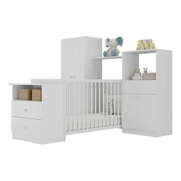 Quarto Completo Pimpolho com berço 3 em 1 com rodízios Multimóveis Branco - Image 3