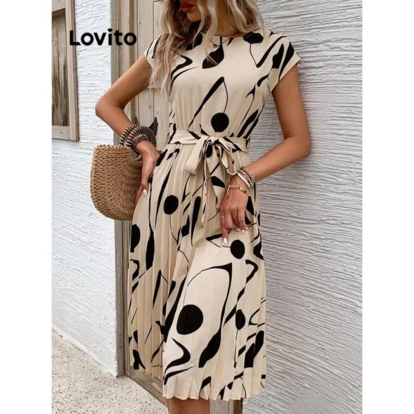 Vestido Boho com estampa geométrica plissada - Image 4