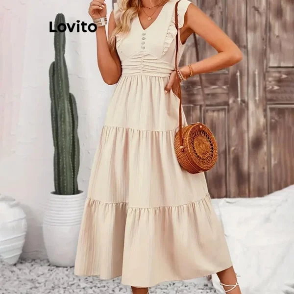 Vestido casual simples com babados em camadas para mulheres