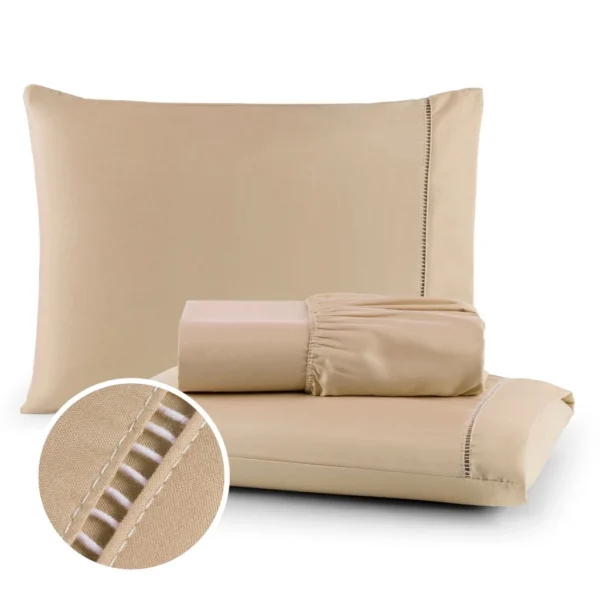 Jogo de Lençol 03 Peças 400 Fios Cama Casal Queen Micropercal Ponto Palito - Image 6