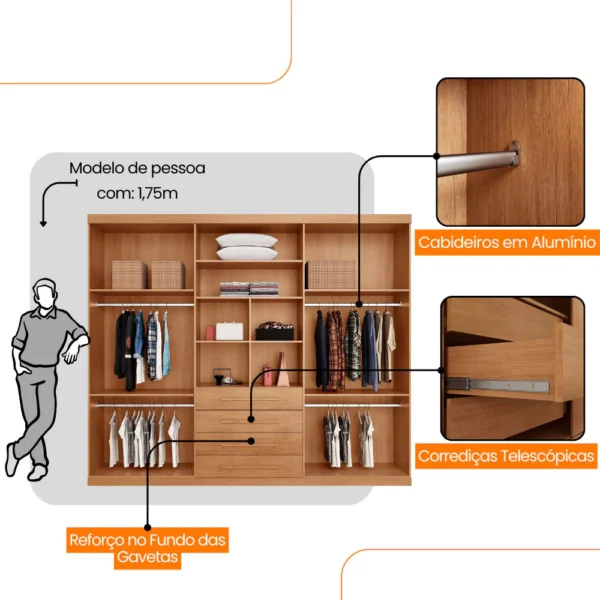 Guarda Roupa Casal Matteo 100% MDF 6 Portas e 4 Gavetas - Image 4