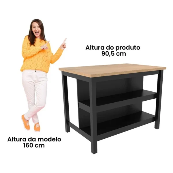 Ilha Cozinha Ditália 2 Prateleiras Preto - Image 2
