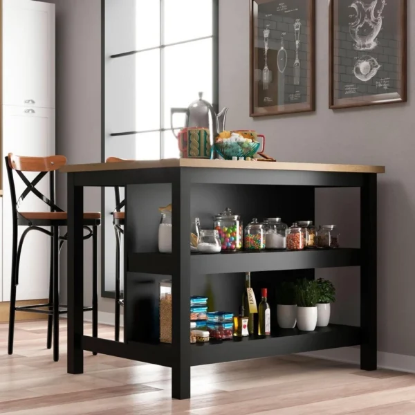 Ilha Cozinha Ditália 2 Prateleiras Preto