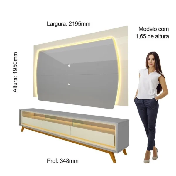 Rack com Painel Para TV até 75 Polegadas com LED 220cm Elegance Yescasa - Image 4