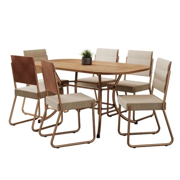 Conjunto Sala de Jantar Mesa e 6 Cadeiras Fênix Carraro Rose - Image 3