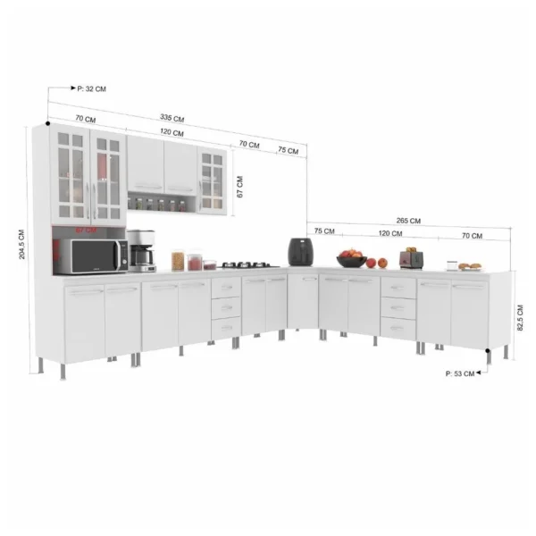 Cozinha Modulada Completa Fidelitá Viena 7 Peças 600cm 16 Portas 6 Gavetas Com Tampo Branco - Image 4