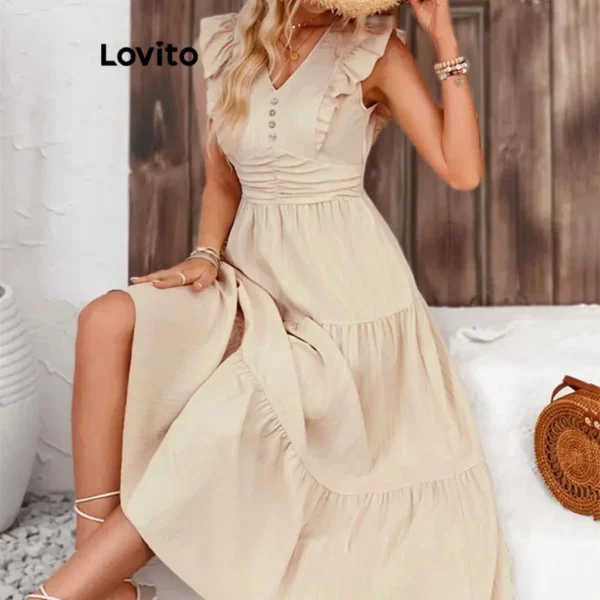 Vestido casual simples com babados em camadas para mulheres - Image 4
