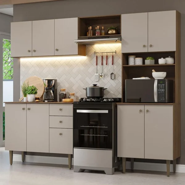 Armário de Cozinha Compacta 235cm Rustic/Crema Gourmet Madesa