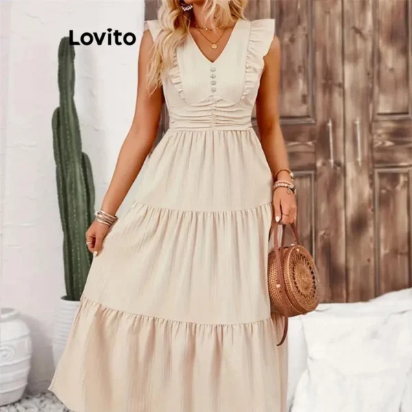 Vestido casual simples com babados em camadas para mulheres - Image 3
