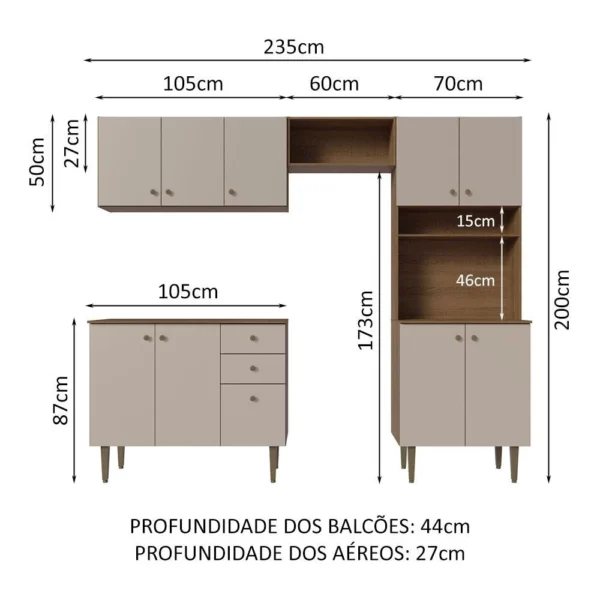 Armário de Cozinha Compacta 235cm Rustic/Crema Gourmet Madesa - Image 4