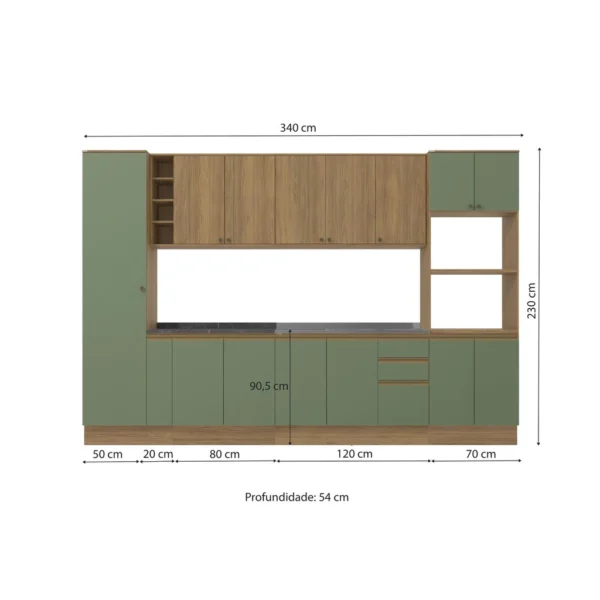 Cozinha Modulada Celeste Kappesberg 100% MDF Nogueira/Verde 9 Peças - Image 4